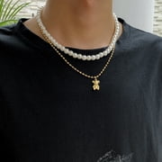Jiaroswwei Men Necklace Polished Imitation Pearl Portable Punk Style Panda Shape Men Choker Necklace Male Jewelry